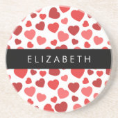 Dessous De Verre En Grès Motif Des Coeurs, Coeurs Rouges, Votre Nom (Devant)