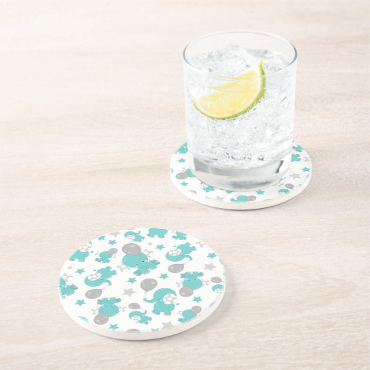 Dessous De Verre En Grès Motif Des Eléphants Bleus, Eléphants Mignons, Étoi (Côté)