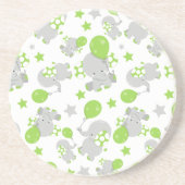 Dessous De Verre En Grès Motif Des Eléphants, Eléphants Mignons - Grey Vert (Devant)