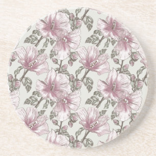 Dessous De Verre En Grès Motif des fleurs d'hibiscus roses rousses