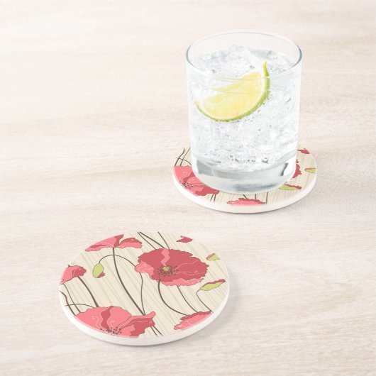 Dessous De Verre En Grès Motif des Poppies rétro (Côté)