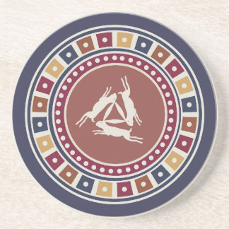 Dessous De Verre En Grès motif des trois lièvres et motif géométrique vinta