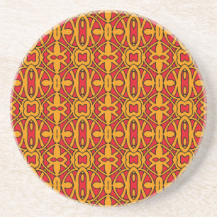 Dessous De Verre En Grès Motif dessiné à la main orange et rouge