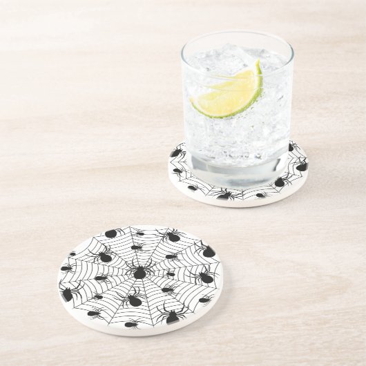 Dessous De Verre En Grès Motif d'Halloween Black White araignées (Côté)