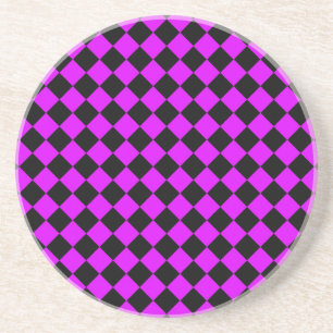 Dessous De Verre En Grès Motif diamant damier noir violet