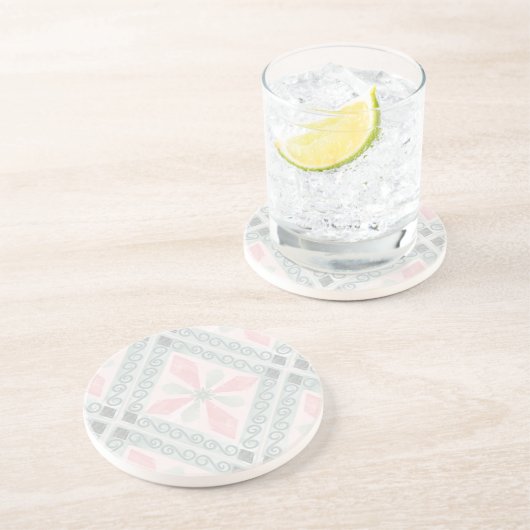 Dessous De Verre En Grès Motif diamant pastel vert et rose (Côté)