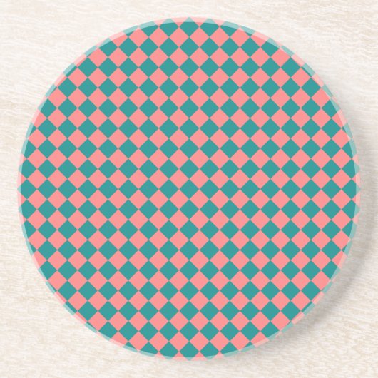 Dessous De Verre En Grès Motif diamant rose Cyan Checker (Devant)