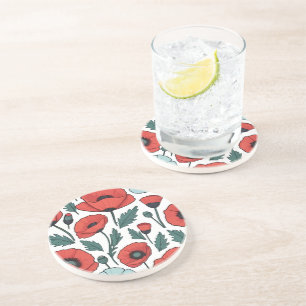 Dessous De Verre En Grès Motif d'illustration des fleurs de coquelicots rou