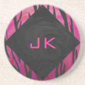 Dessous De Verre En Grès Motif d'impression monogramme rose et noir (Devant)