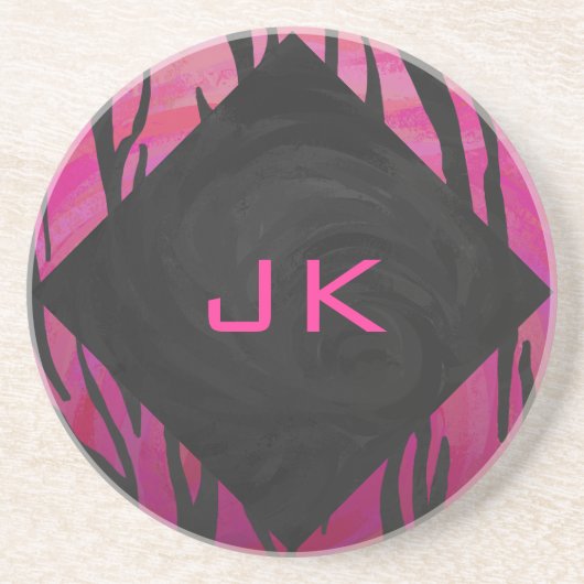 Dessous De Verre En Grès Motif d'impression monogramme rose et noir (Devant)