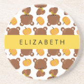 Dessous De Verre En Grès Motif D'Ours, Mignons Ours, Citrouille, Votre Nom (Devant)