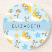 Dessous De Verre En Grès Motif D'Ours, Nounours, Étoiles, Votre Nom (Devant)