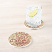 Dessous De Verre En Grès Motif doux rouge et or Damask (Côté)