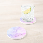 Dessous De Verre En Grès Motif en marbre arc-en-ciel avec nom personnalisé (Côté)