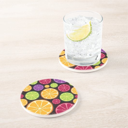 Dessous De Verre En Grès Motif et arrière - plan oranges (Côté)