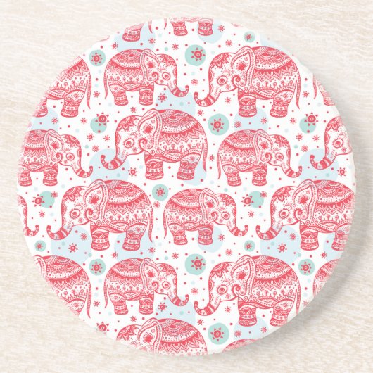 Dessous De Verre En Grès Motif ethnique rouge d'éléphant (Devant)