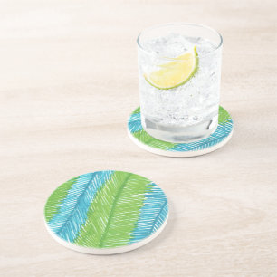 Dessous De Verre En Grès Motif Feuille Green and Blue Palm