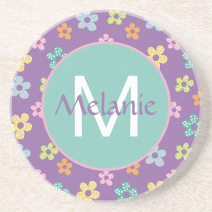 Dessous De Verre En Grès Motif fleur pointillé mignon violet personnalisé