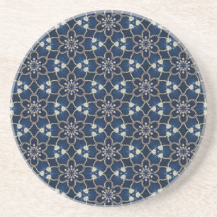 Dessous De Verre En Grès Motif Fleurs Bleu Minuit