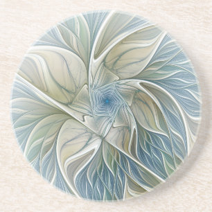 Dessous De Verre En Grès Motif floral de rêve abstrait bleu kaki fractal