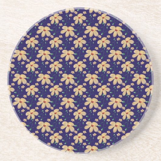 Dessous De Verre En Grès Motif floral jaune (Devant)