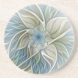 Dessous De Verre En Grès Motif floral rêve abstrait bleu kaki fractal