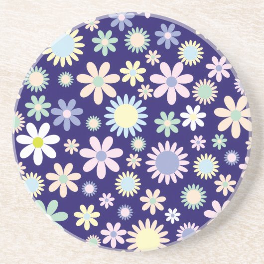 Dessous De Verre En Grès Motif floral sur fond bleu (Devant)