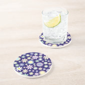 Dessous De Verre En Grès Motif floral sur fond bleu (Côté)