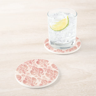 Dessous De Verre En Grès Motif Floral Vintage Aquarelle Damassé Rose