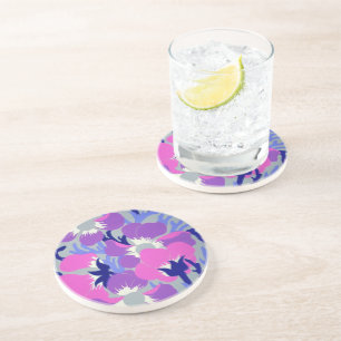 Dessous De Verre En Grès Motif floral violet et rose