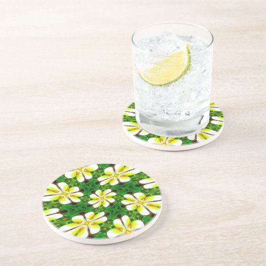Dessous De Verre En Grès Motif frangipanier jaune (Côté)