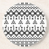 Dessous De Verre En Grès Motif géométrique Aztec noir et blanc (Devant)