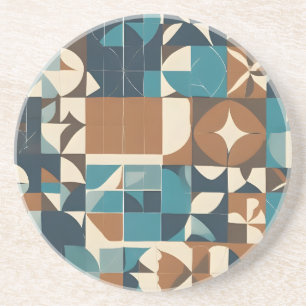 Dessous De Verre En Grès Motif géométrique bleu foncé, sarcelle, marron et