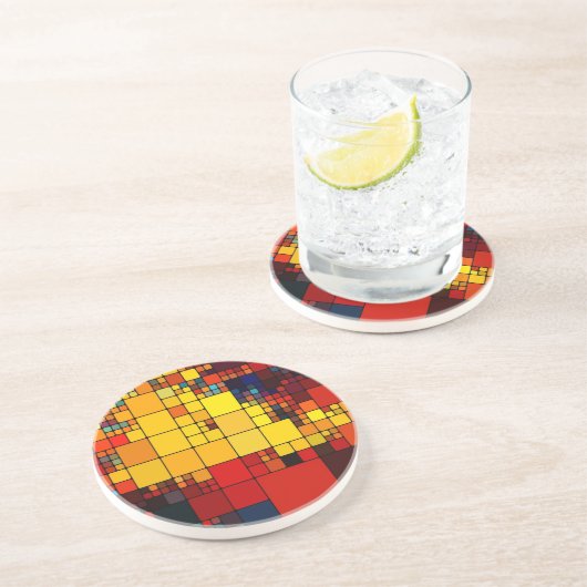 Dessous De Verre En Grès Motif géométrique d'arc-en-ciel vibrant abstrait (Côté)