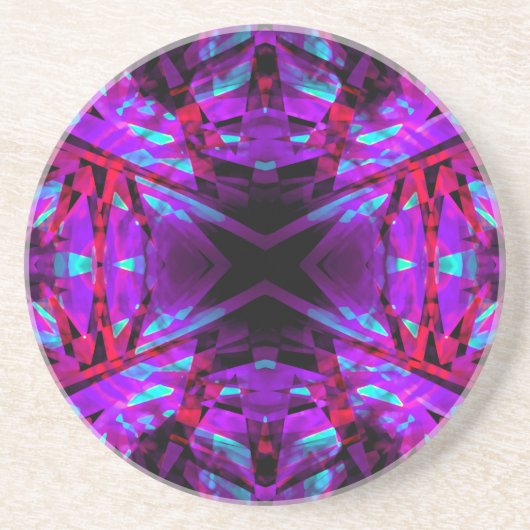 Dessous De Verre En Grès Motif kaléidoscope rouge et violet (Devant)