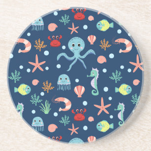 Dessous De Verre En Grès Motif mignon de vie marine de l'océan