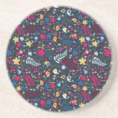 Dessous De Verre En Grès motif mignon d'oiseaux et de fleurs (Devant)