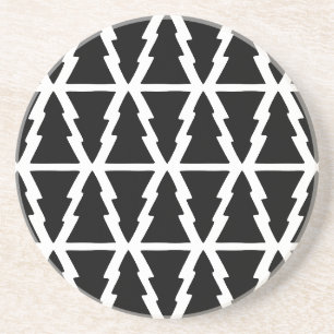Dessous De Verre En Grès Motif minimaliste d'arbre de Noël noir et blanc