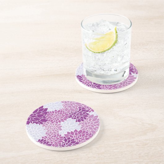 Dessous De Verre En Grès Motif moderne à fleurs violettes (Côté)