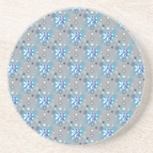 Dessous De Verre En Grès Motif moderne gris et bleu Holiday Snowflakes (Devant)