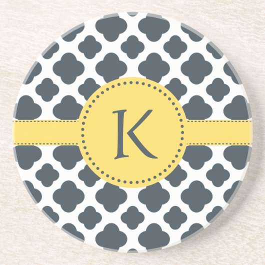 Dessous De Verre En Grès Motif monogramme de charbon et de quatrefoil blanc (Devant)