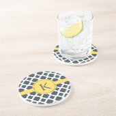 Dessous De Verre En Grès Motif monogramme de charbon et de quatrefoil blanc (Côté)