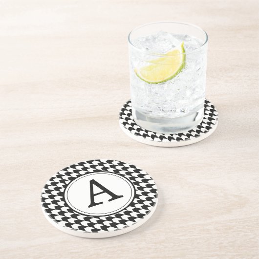 Dessous De Verre En Grès Motif monogramme pied-de-poule noir classique (Côté)