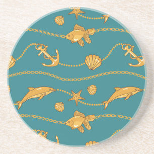 Dessous De Verre En Grès Motif nautique d'or