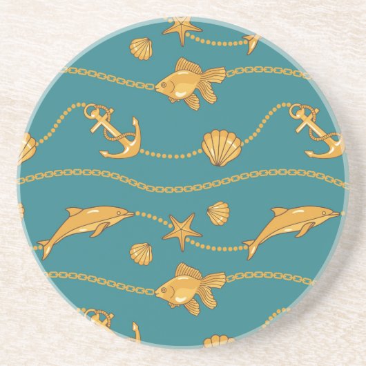 Dessous De Verre En Grès Motif nautique d'or (Devant)
