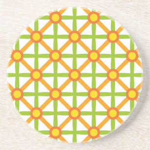 Dessous De Verre En Grès Motif orange vert et jaune inspiré des rétro