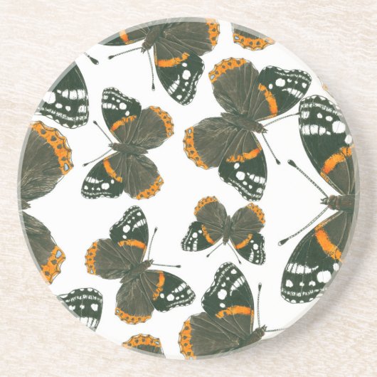 Dessous De Verre En Grès Motif papillon de l'amiral rouge (Devant)