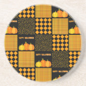 Dessous De Verre En Grès Motif Patchwork Citrouille Halloween (Devant)
