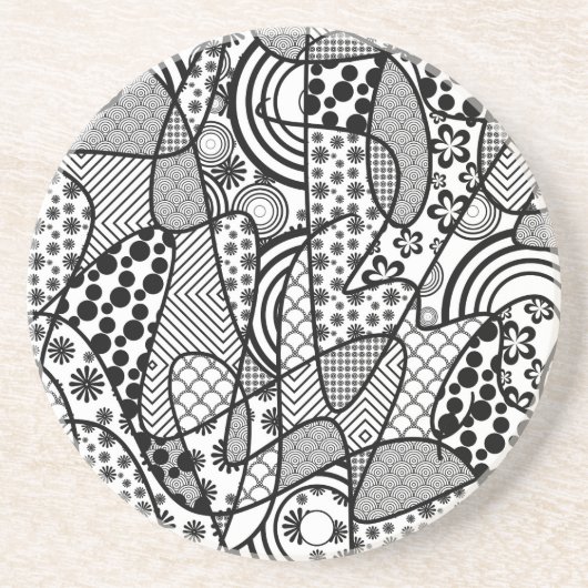 Dessous De Verre En Grès Motif Patchwork Noir & Blanc 02 (Devant)