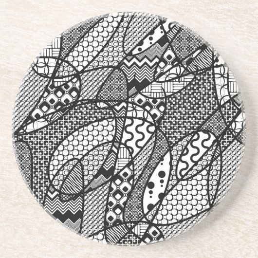 Dessous De Verre En Grès Motif Patchwork Noir & Blanc 05 (Devant)